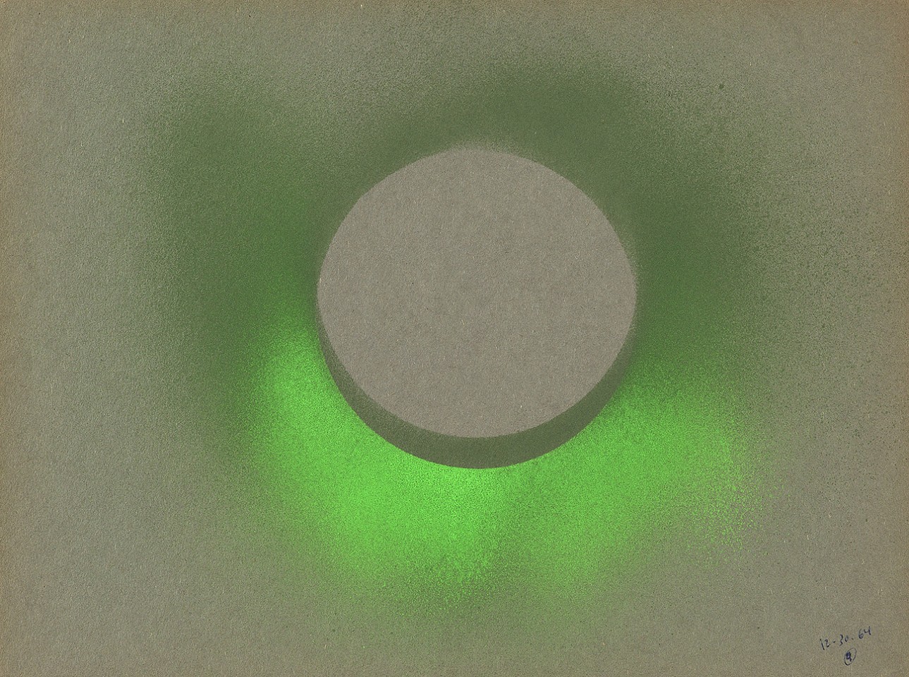 Walter Darby Bannard, Untitled (Green Krylon on Gray), 1964
Spraypaint on paper, 9 x 12 in. (22.9 x 30.5 cm)
BAN-00100