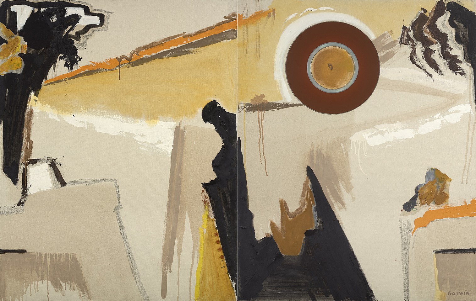 Judith Godwin, Watching, 1987
Oil and mixed media on canvas, 36 x 72 in. (91.4 x 182.9 cm)
GOD-00063