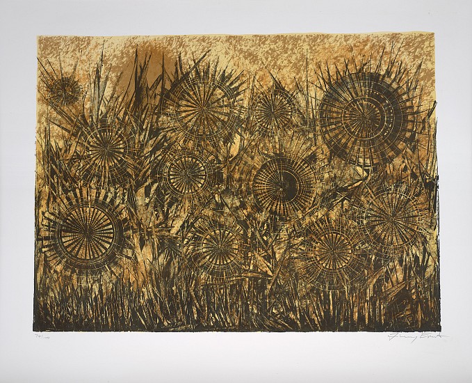 Jimmy Ernst, Sunflowers, 1982
Four color transfer lithograph using three stones and one aluminum plate, 22 x 27 in. (55.9 x 68.6 cm)
ERN-00002