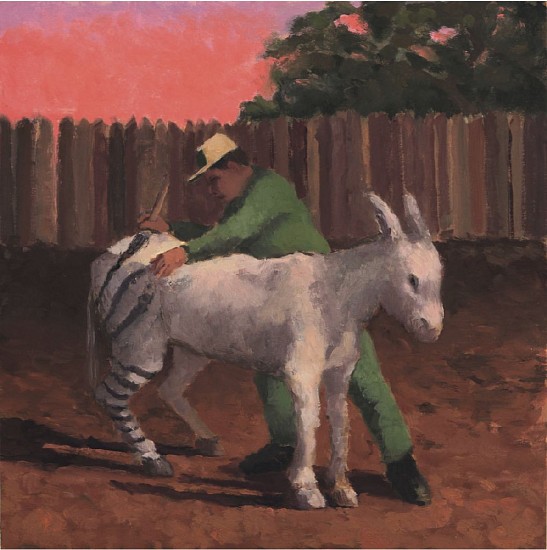 Silas Borsos, Cairo, Donkey in Zebra's Clothes, 2018-2019
Oil on cradled wood panel, 16 x 16 in. (40.6 x 40.6 cm)
NYSSBOR-00002