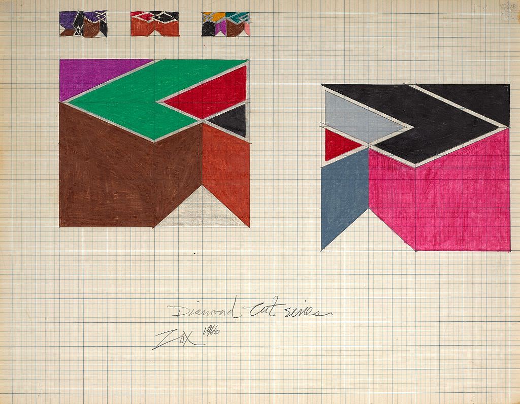 Larry Zox, Diamond Cut Series, 1966
Colored Pencil & Graphite on Paper, 17 1/8 x 22 1/8 in. (43.5 x 56.2 cm)
ZOX-00129