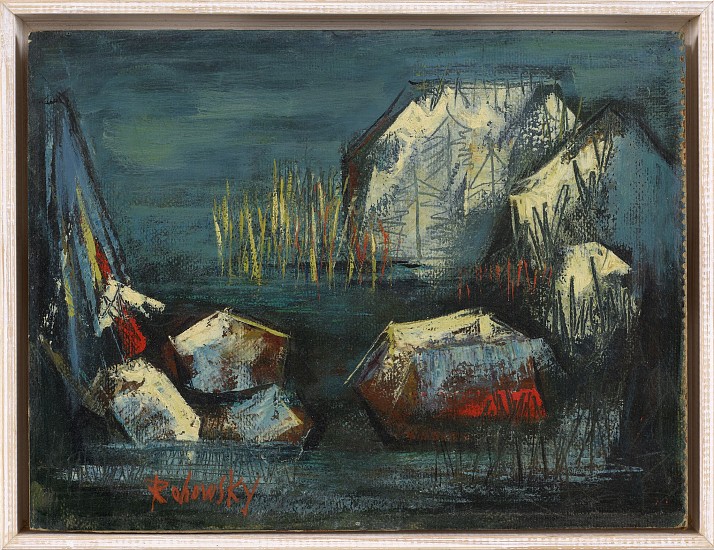 Meyers Rohowsky, Monhegan, Rocks, c. 1965
Oil on panel, 9 x 12 in. (22.9 x 30.5 cm)
ROH-00010