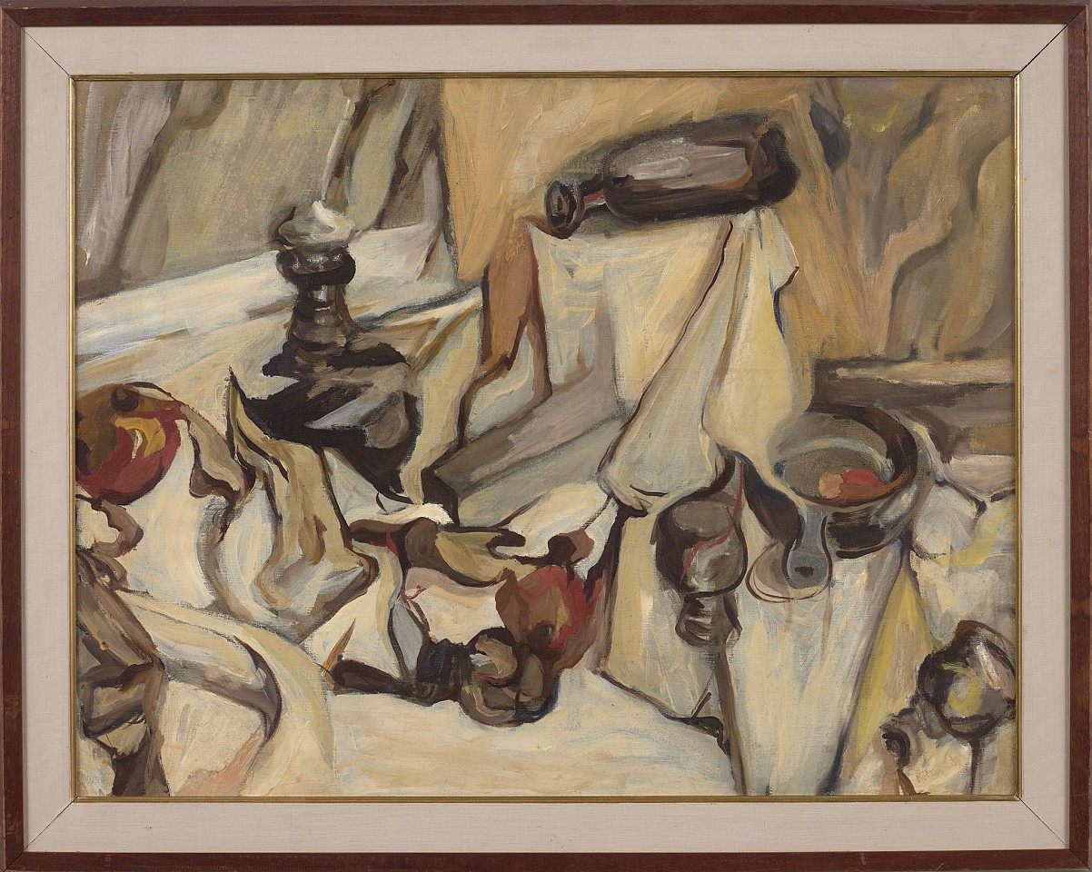 Pearl Angrist, Still Life with Bottles, Pans, Onions, 1954
Oil on canvas board, 20 x 26 in. (50.8 x 66 cm)
ANG-00010