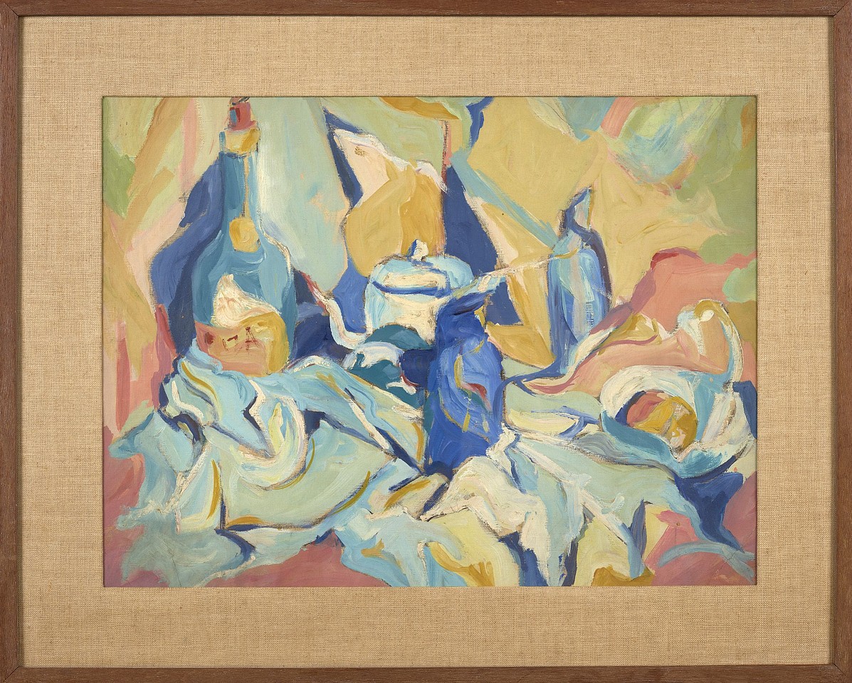Pearl Angrist, Still Life with Blue Wine Bottle, c. 1950-58
Oil on paper, 20 x 25 3/4 in. (50.8 x 65.4 cm)
ANG-00025