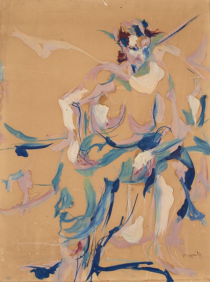 Pearl Angrist, Nude, blue, black, white on yellowish paper, c. 1950-58
Oil on paper, 22 1/4 x 17 in. (56.5 x 43.2 cm)
ANG-00016