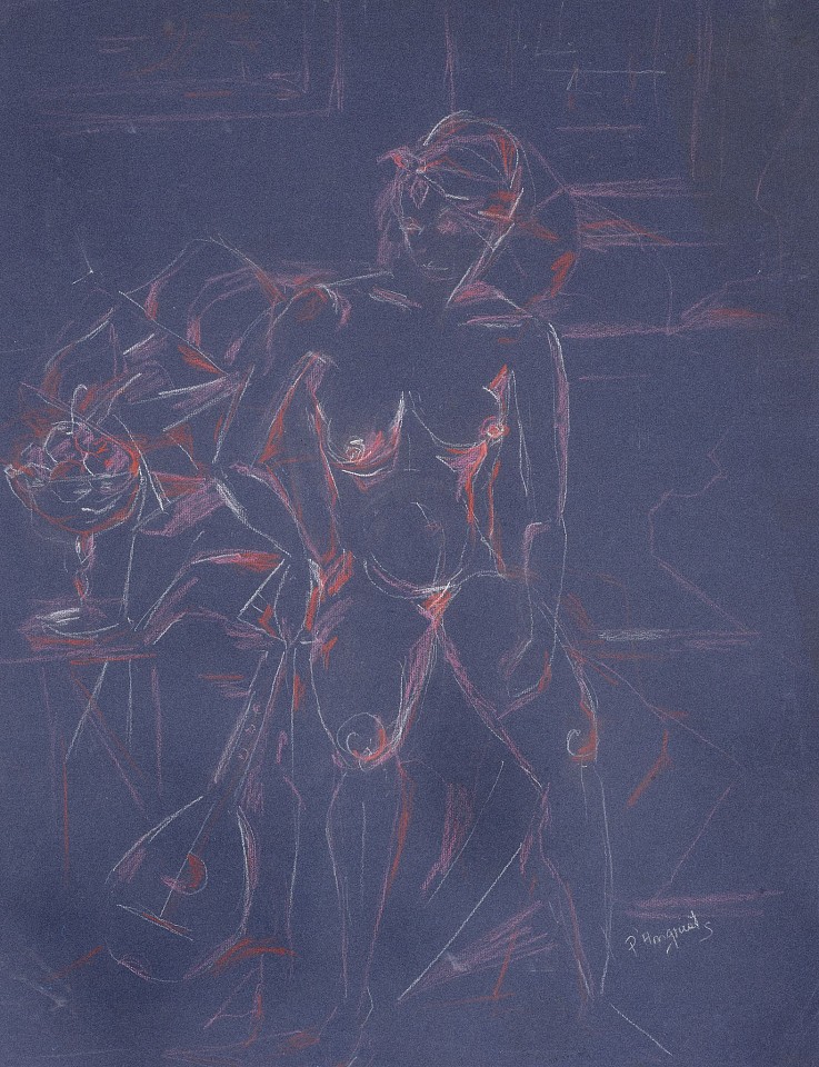 Pearl Angrist, Nude, Still Life, Interior, c. 1950-58
Color chalks on dark blue paper, 25 1/2 x 19 1/2 in. (64.8 x 49.5 cm)
ANG-00017