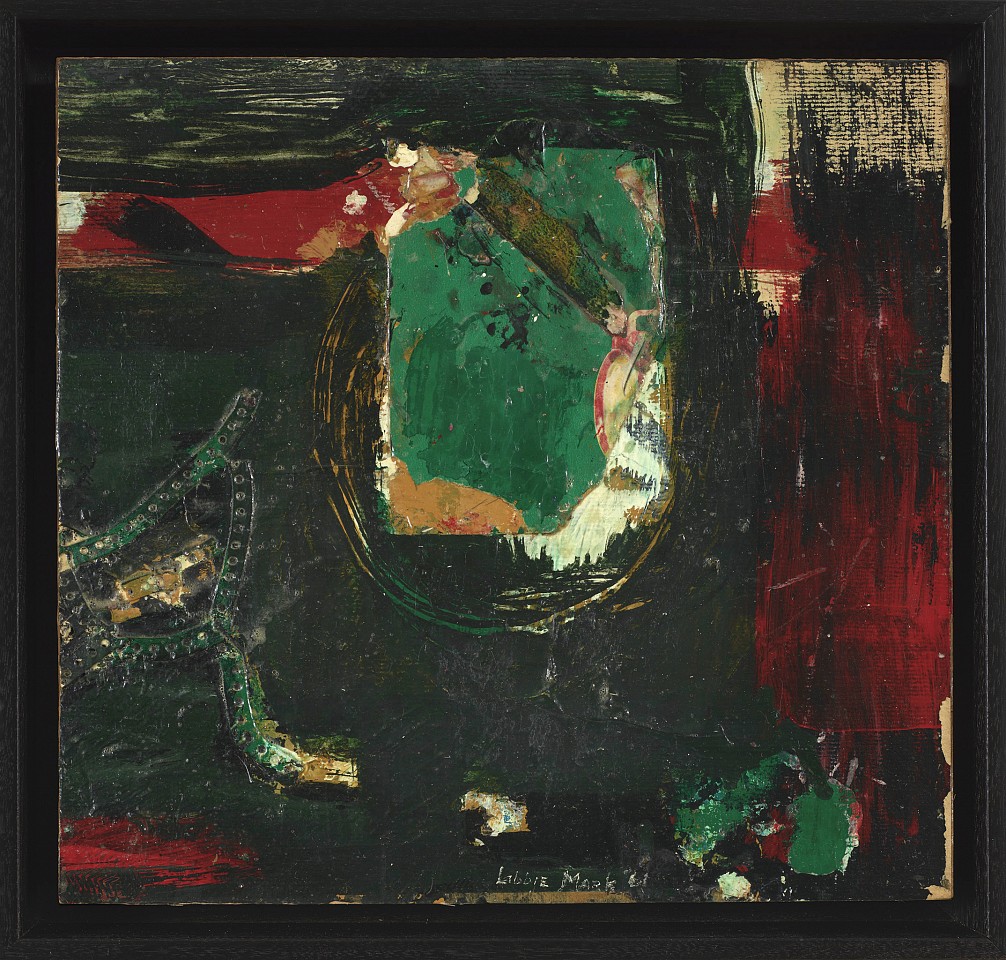 Libbie Mark, Collage Painting #9, 1961
Acrylic polymer latex, paper and cardboard collage on paper, varnished and mounted on masonite, 10 3/8 x 11 in. (26.4 x 27.9 cm)
MARK-00016