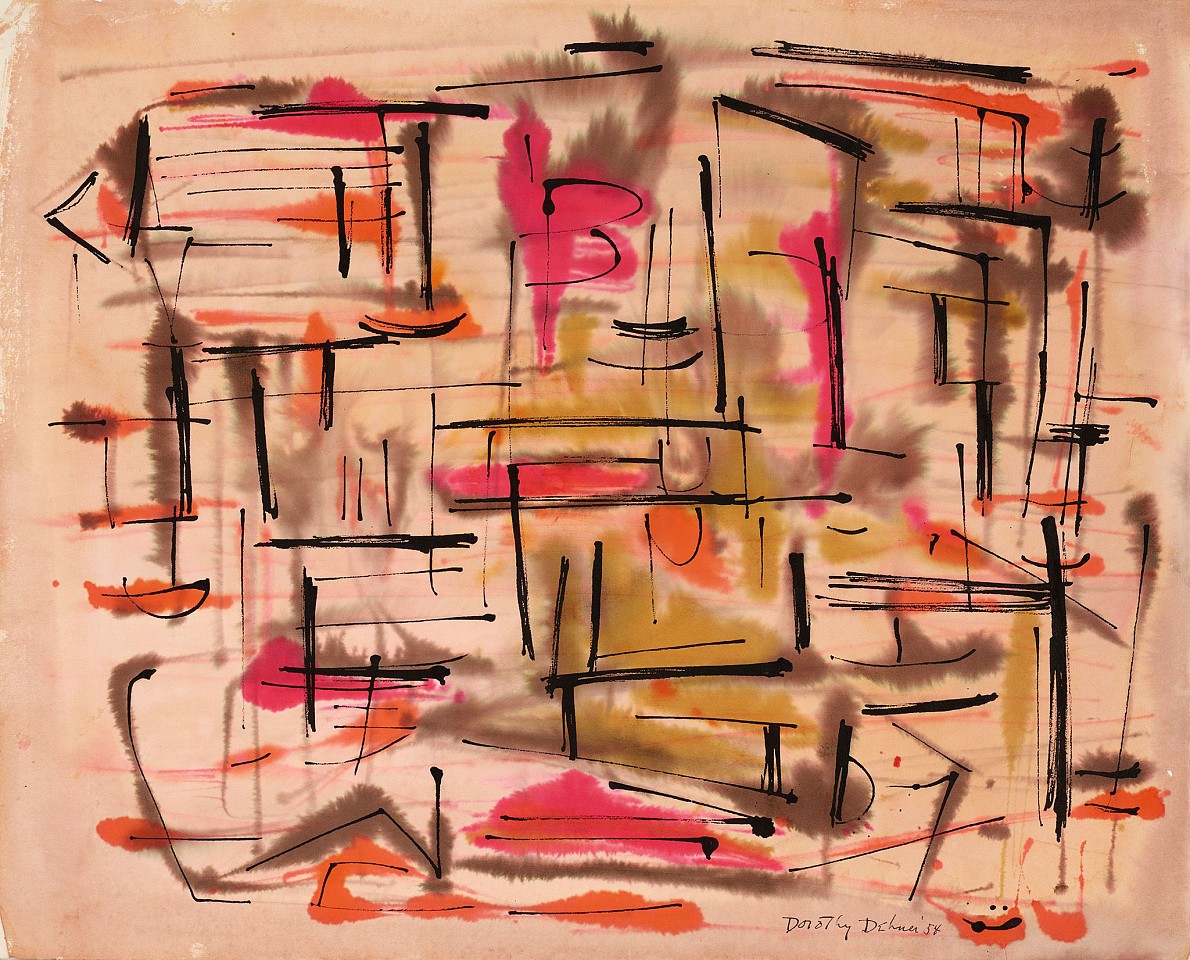 Dorothy Dehner, It Was Like This, 1954
Watercolor on paper, 18 1/2 x 22 7/8 in. (47 x 58.1 cm)
DEH-00039