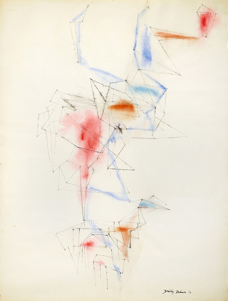 Dorothy Dehner, Untitled, 1953
Ink and watercolor on paper, 25 x 19 1/8 in. (63.5 x 48.6 cm)
DEH-00044